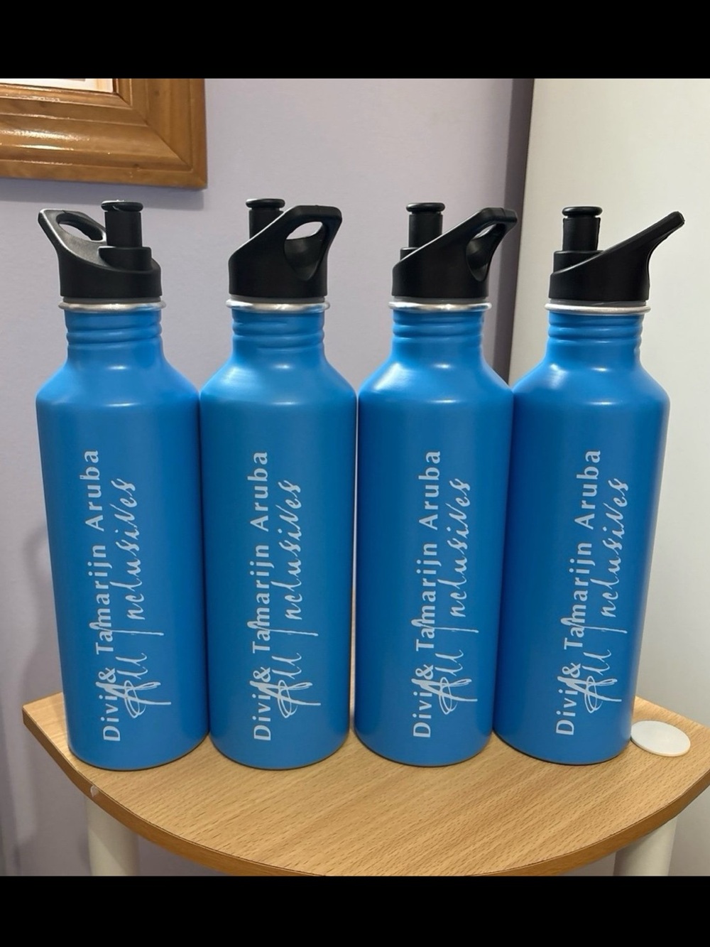 4 Count of Blue Aruba Themed Water Bottles